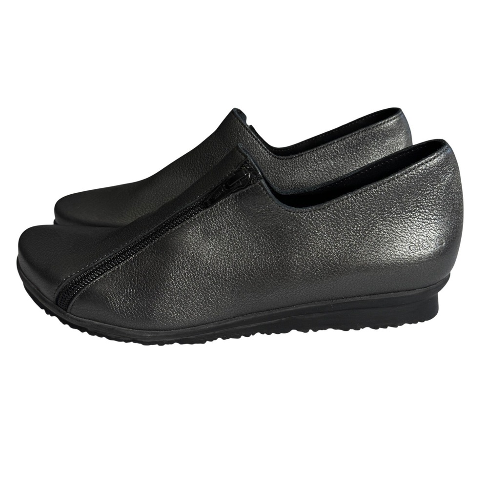 Arche Barway Leather Slip On Shoes Metallic Pewter Side Zip Womens 39 US 8